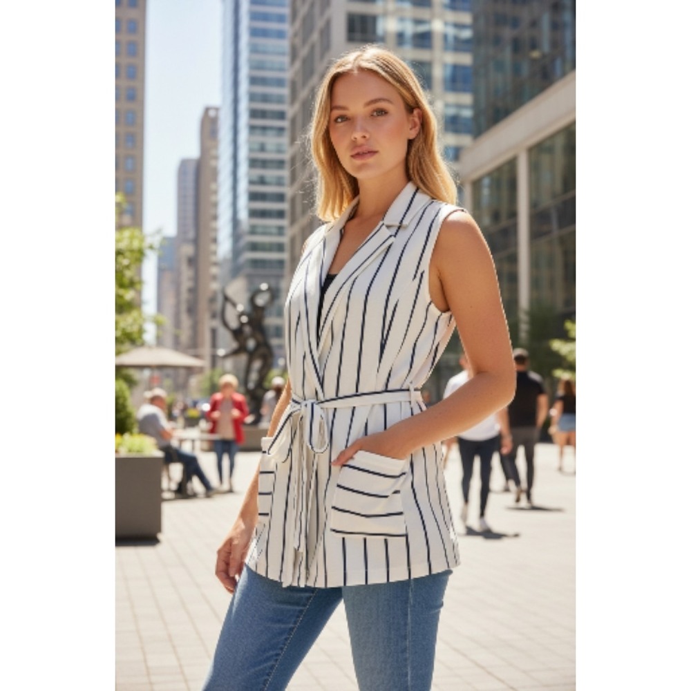 Maurices Stripe Tie Waist Sleeveless Blouse Coastal Women's XS